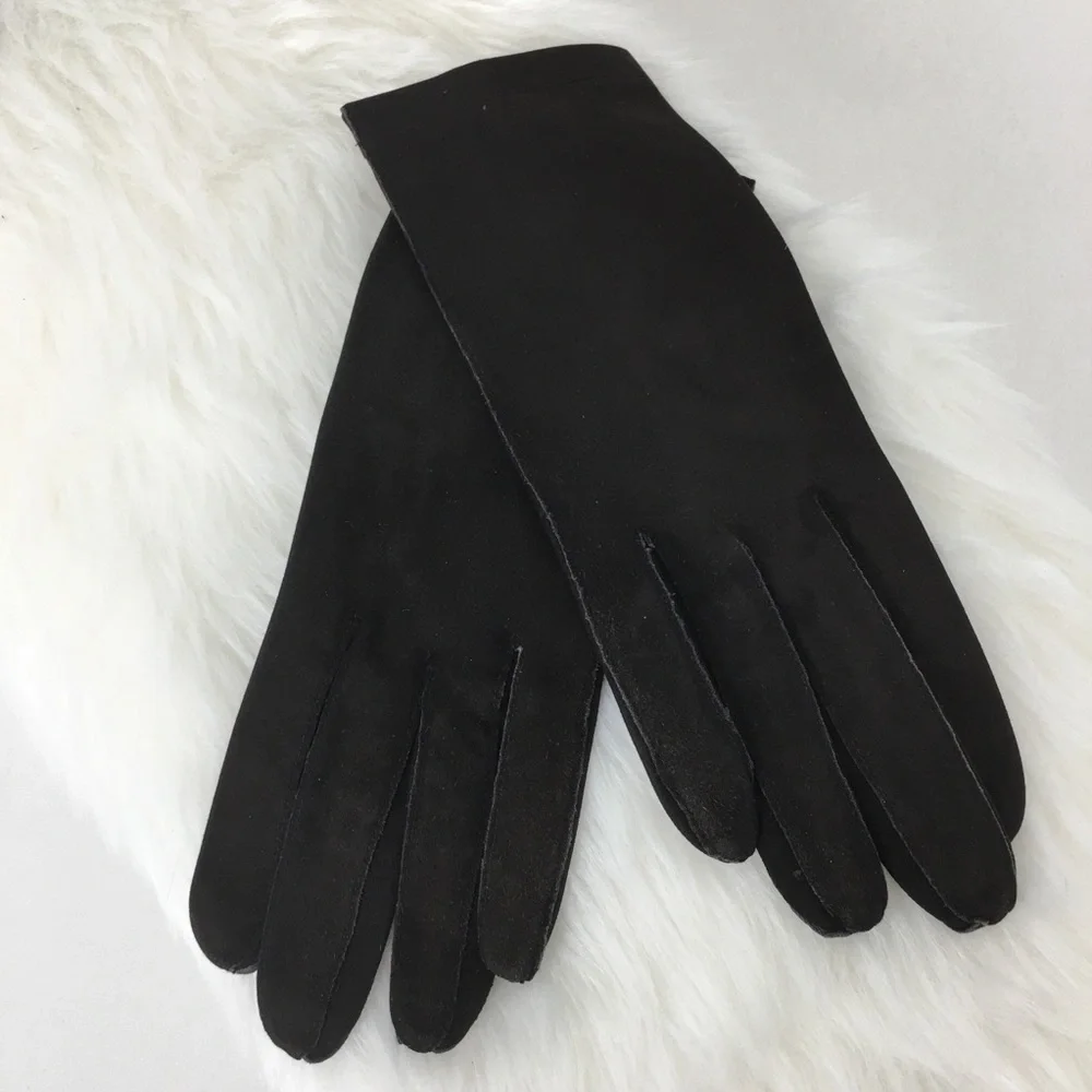Vintage Kay Fuchs Faux Suede Leather Gloves Black 66378 Made in France